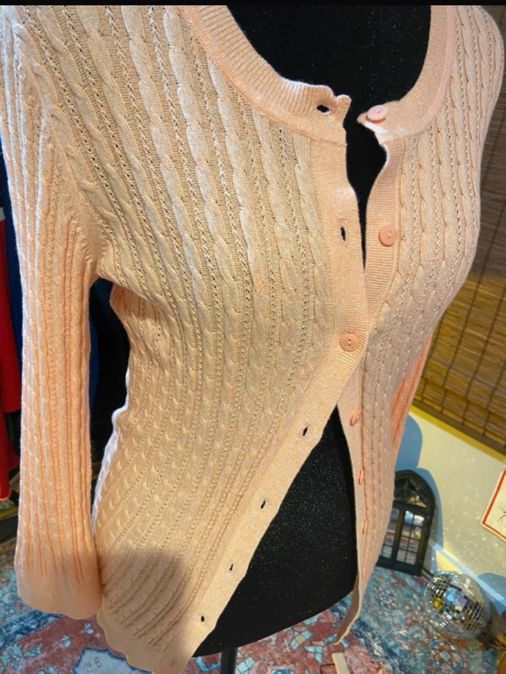 Brand New Peach Cable-Knit Button Cardigan Sweater - Women - Picture 2 of 7